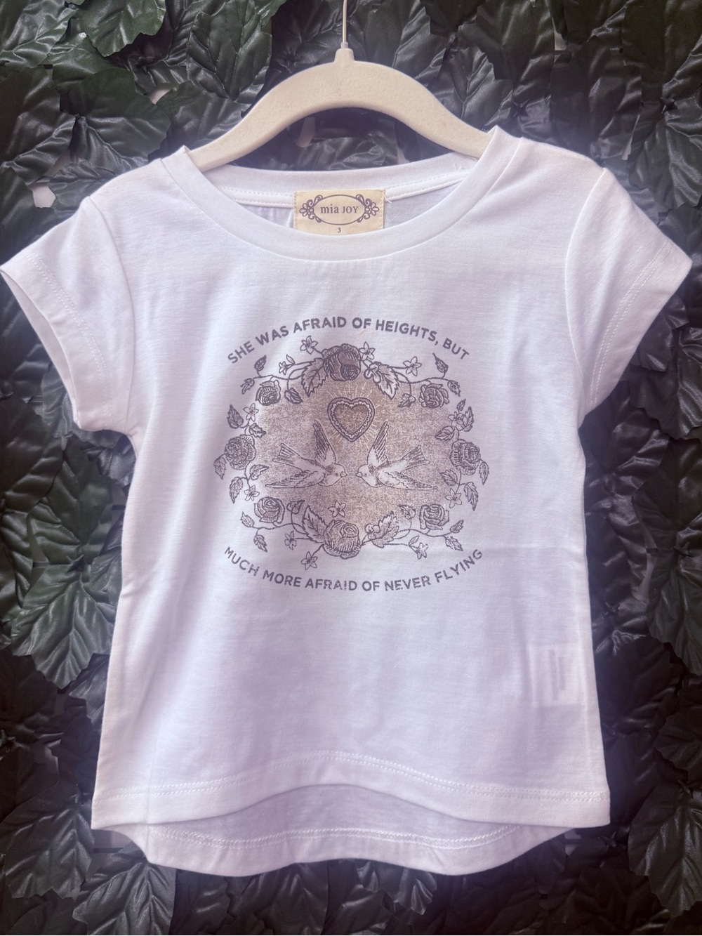Joyfolie White Short-Sleeve Graphic Tee with Bird & Floral Crest